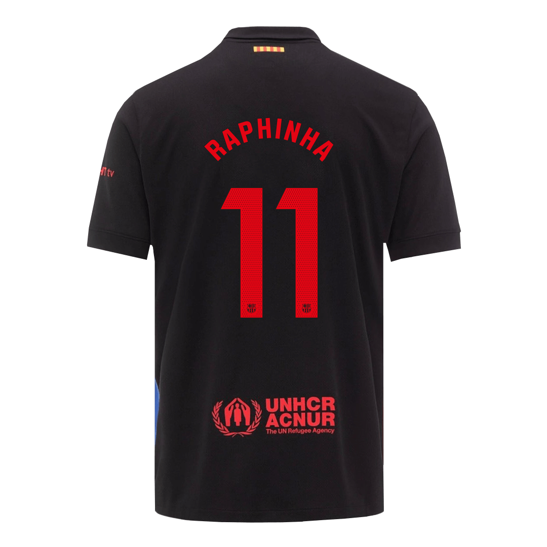 Barcelona RAPHINHA #11 Soccer Jersey Away Custom Shirt 2024/25 Spotify Logo Without Text