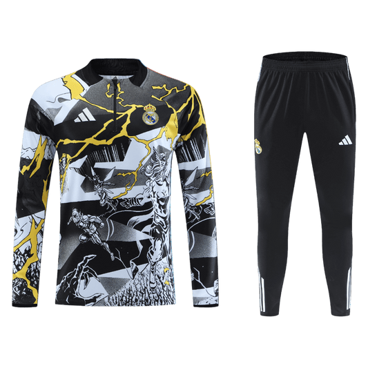 Kid's Real Madrid x MARVEL Zipper Sweatshirt Kit(Top+Pants) 25/26 Black