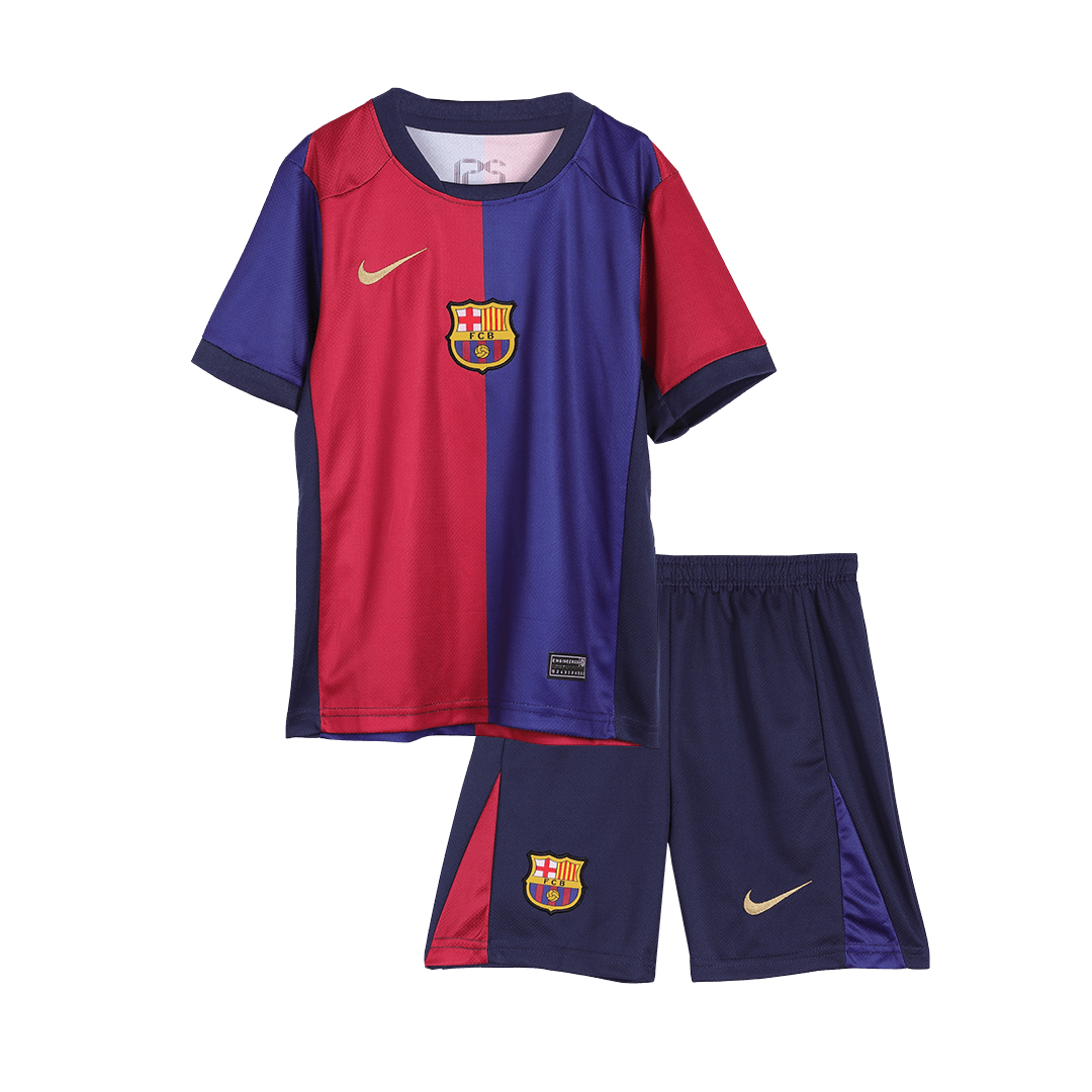 Gift-Kid's Barcelona Home Spotify Logo Without Text Soccer Jersey Kit(Shirt+Shorts) 2024/25