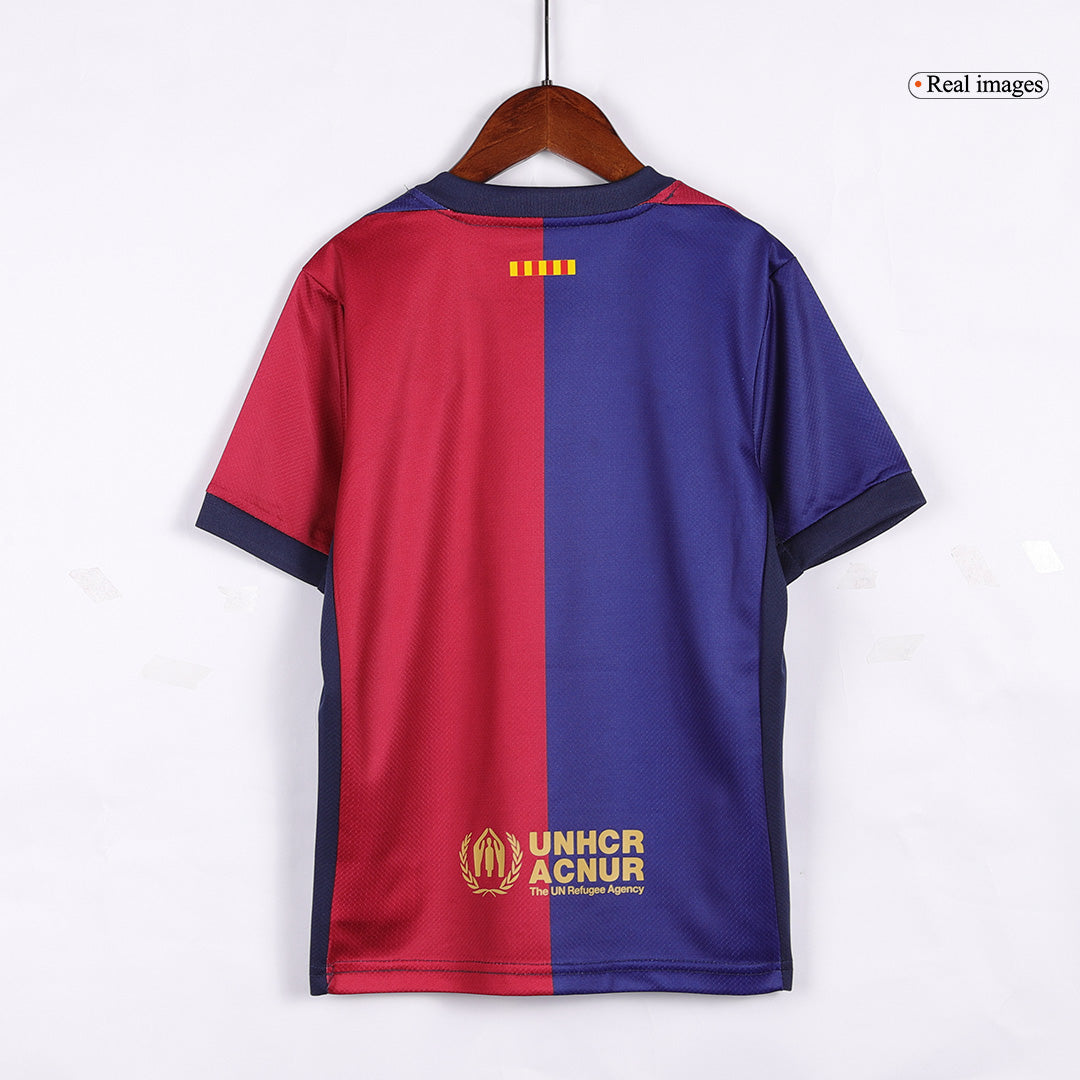 Gift-Kid's Barcelona Home Spotify Logo Without Text Soccer Jersey Kit(Shirt+Shorts) 2024/25