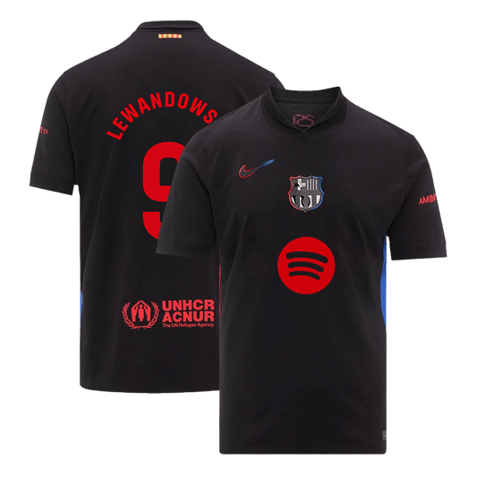 Barcelona LEWANDOWSKI #9 Soccer Jersey Away Custom Shirt 2024/25 Spotify Logo Without Text