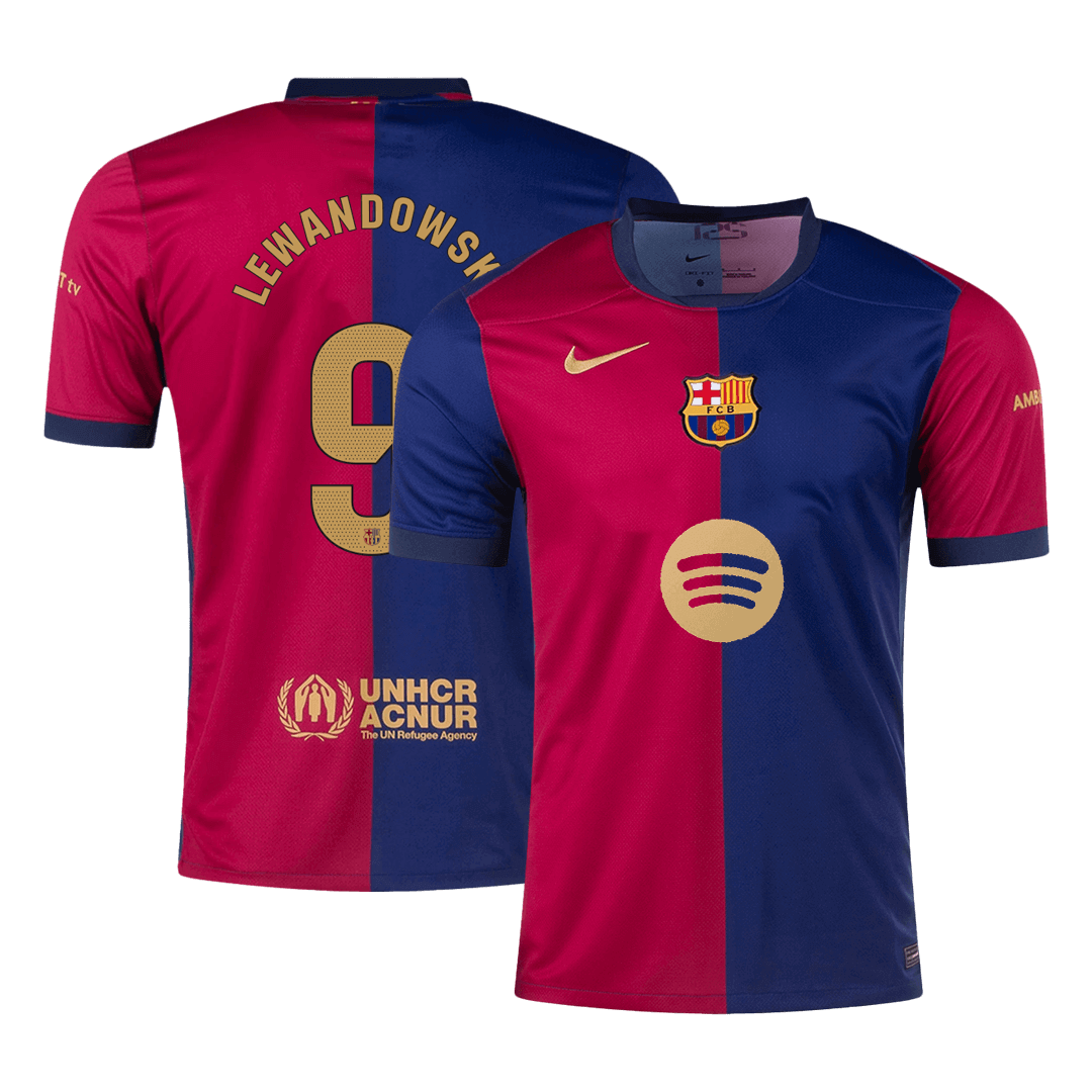 LEWANDOWSKI Barcelona Jersey Custom #9 Soccer Jersey Home 2024/25 Spotify Logo Without Text